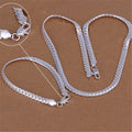 925 silver retro 6mm flat chain jewelry set for men and women, featuring a necklace and bracelet in European style.