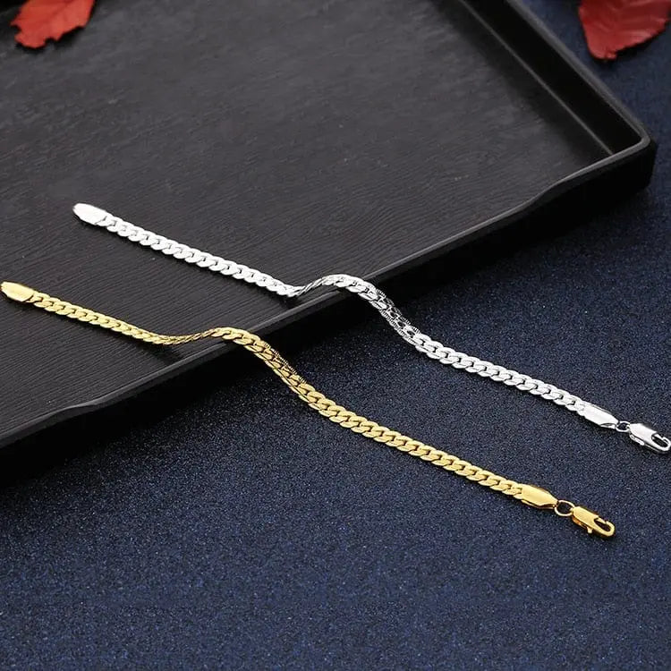 Sterling silver and 18K gold 6mm chain jewelry set with bracelet and necklace for women and men, stylish party and wedding accessories