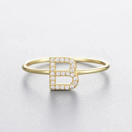 925 Sterling Silver Zircon Initial Letter Rings for Women Gold Ring A - Z Letters Finger Ring Couple Wedding Jewelry - SHOWLU FASHION STORE