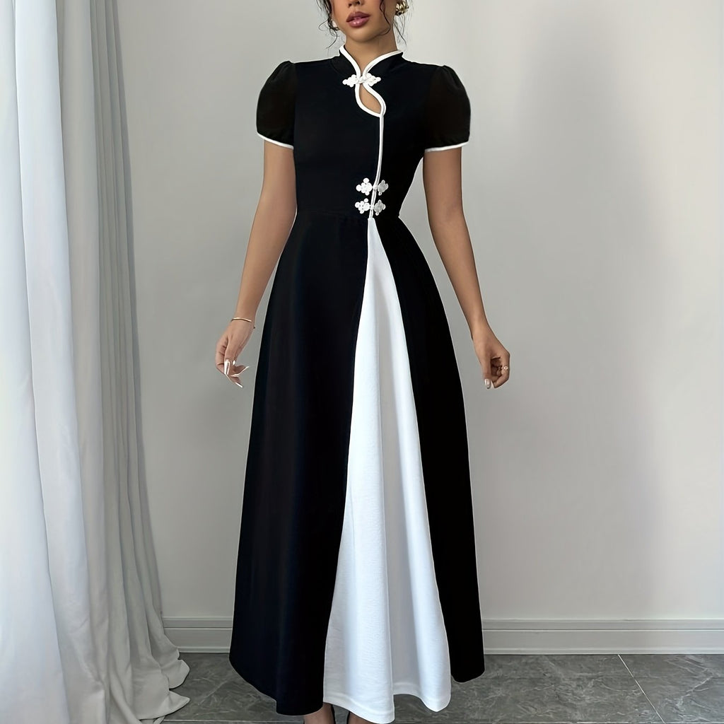 Elegant women's V-neck fitted knit dress in solid color by SHOWLU FASHION, showcasing the sleek, tailored design and soft fabric.