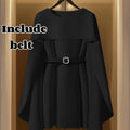 Apricot women's A-line dress by SHOWLU FASHION with puff sleeves and a belted midi, displayed on a mannequin.