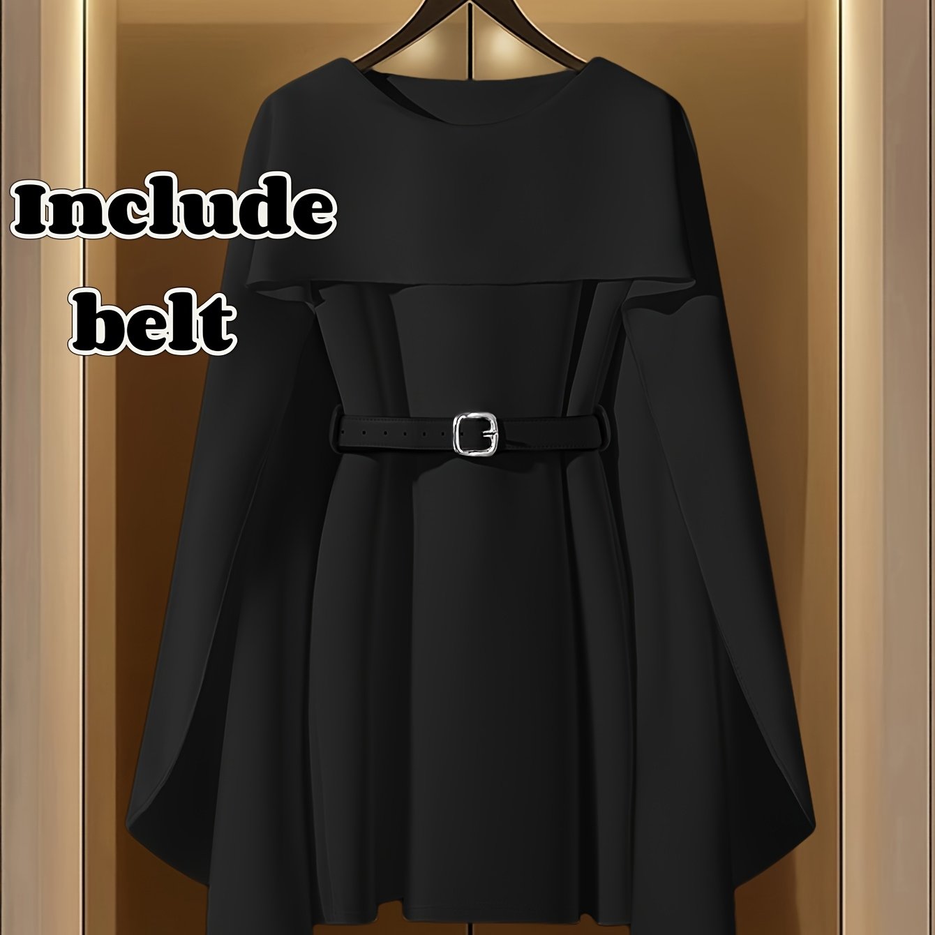Apricot women's A-line dress by SHOWLU FASHION with puff sleeves and a belted midi, displayed on a mannequin.