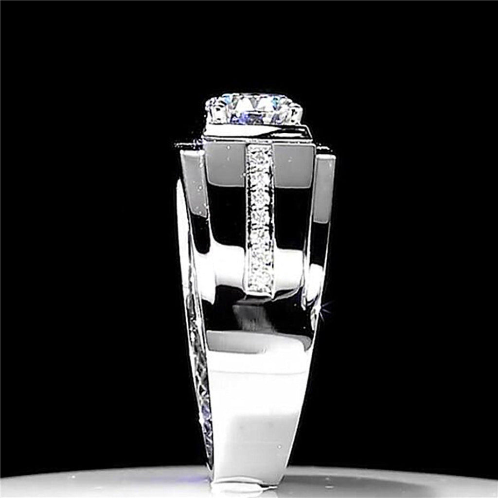 SHOWLU men's synthetic zirconia ring with copper band, elegant party jewelry for men, stylish and modern accessory