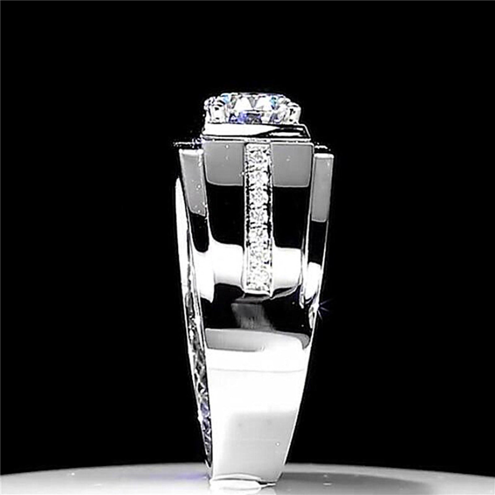SHOWLU men's synthetic zirconia ring with copper band, elegant party jewelry for men, stylish and modern accessory