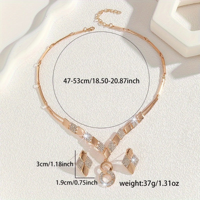 SHOWLU FASHION 3-piece luxury jewelry set with 14K gold plating and natural stone accents, including necklace, earrings, and bracelet.