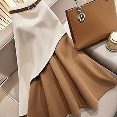 [Hot Fashion Dress] Elegant Color-Block Fashion Commuter Dress with Belt | Spring and Autumn Hot Stylish