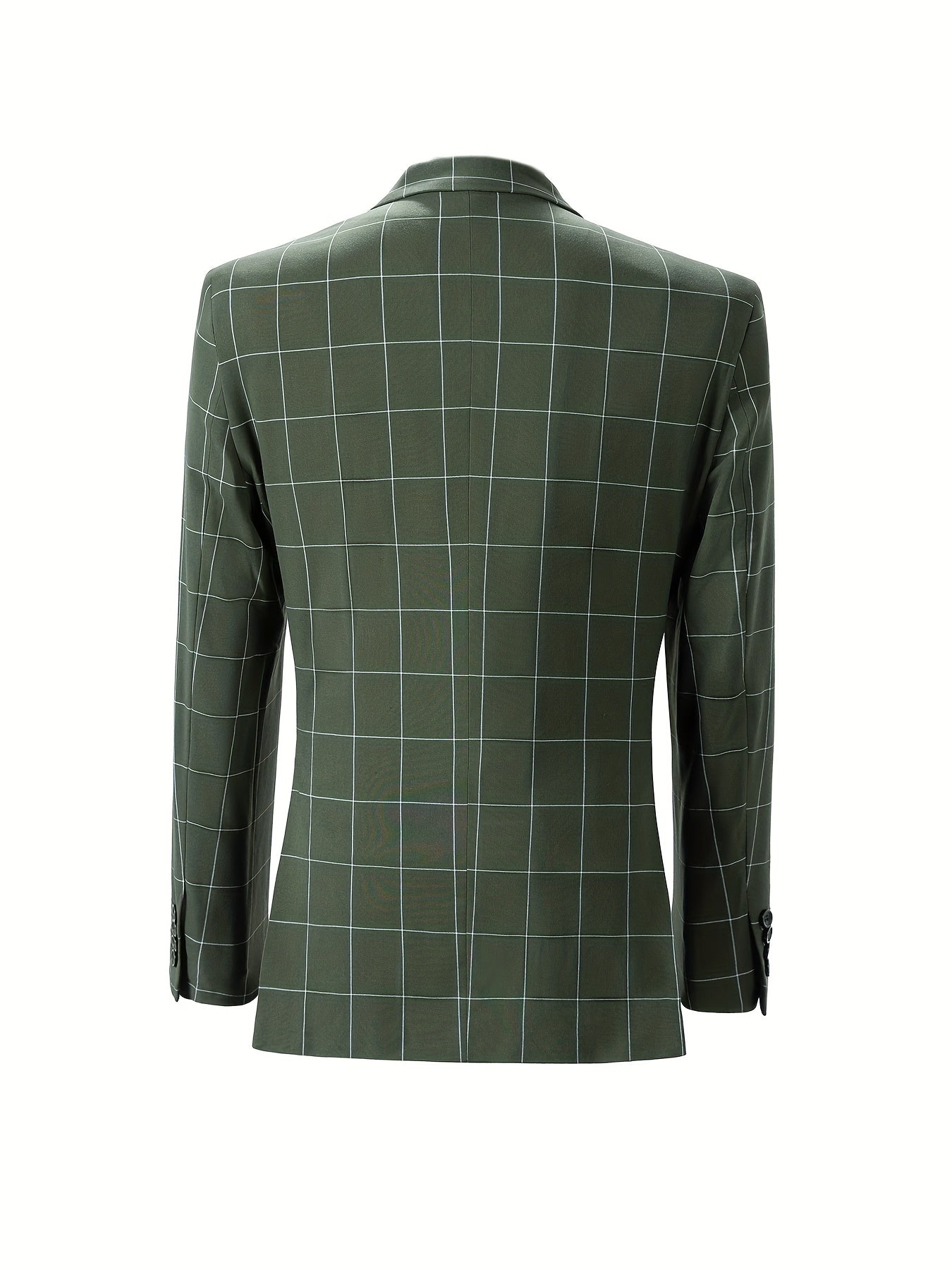SHOWLU FASHION men's 3-piece slim fit plaid suit with peak lapel tuxedo, featuring jacket, vest, and trousers.