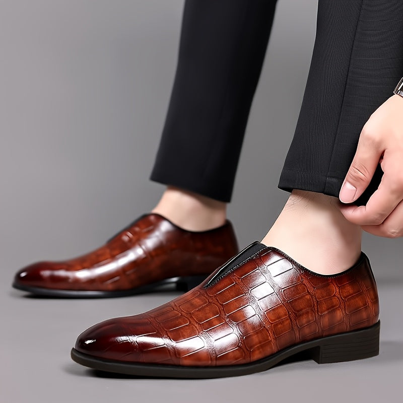 Men's brown gradient loafers with crocodile texture and square toe from SHOWLU FASHION STORE, stylish slip-on footwear.