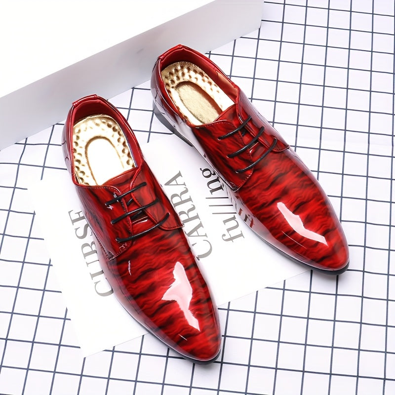 SHOWLU FASHION men's blue ripple glossy pointed toe business dress shoes, sleek and stylish for formal occasions