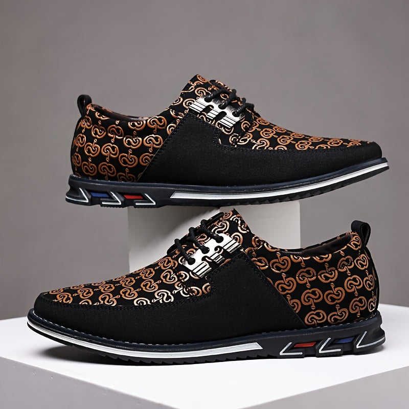 SHOWLU Men's lace-up dress shoes with round toe and non-slip sole, casual style in black leather.
