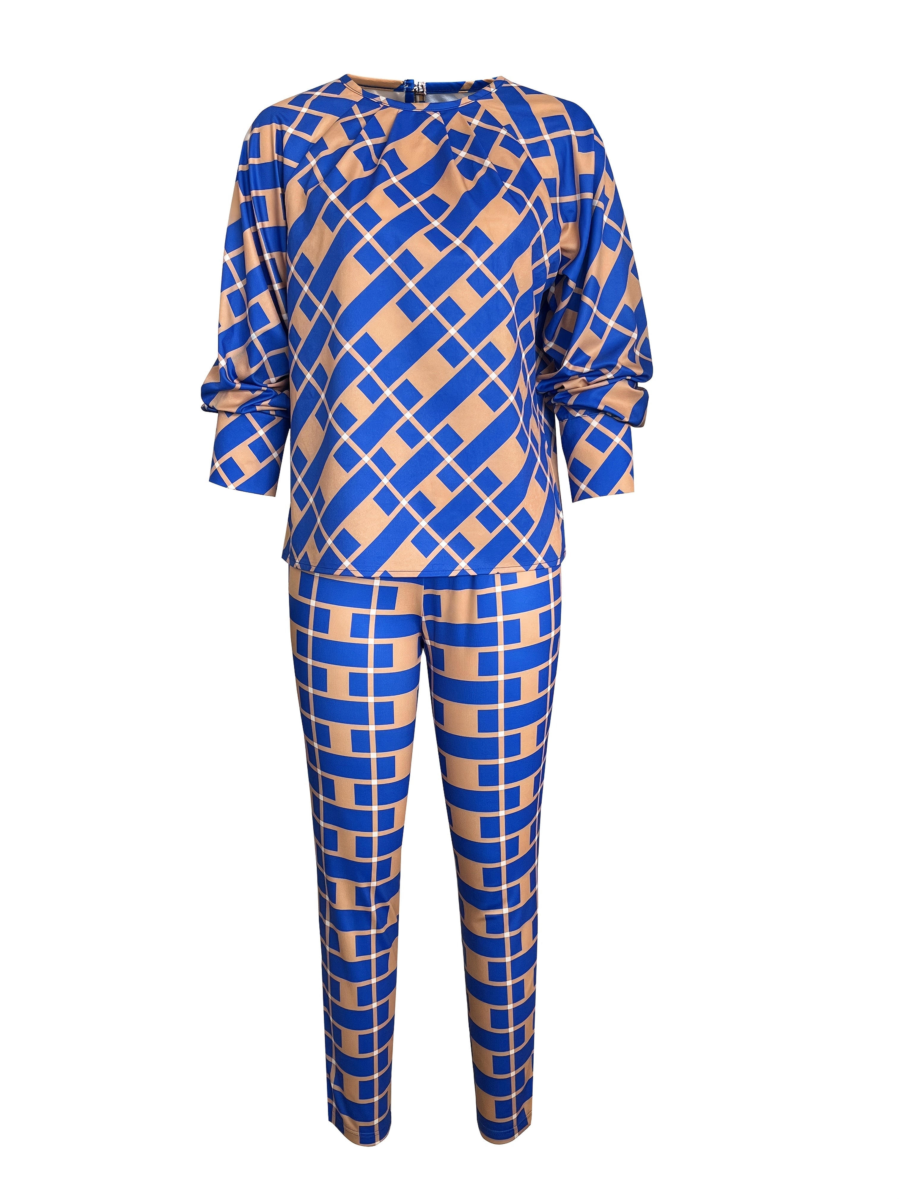 SHOWLU Men's plaid long-sleeve shirt and casual pants two-piece set, stylish and comfortable for everyday wear.