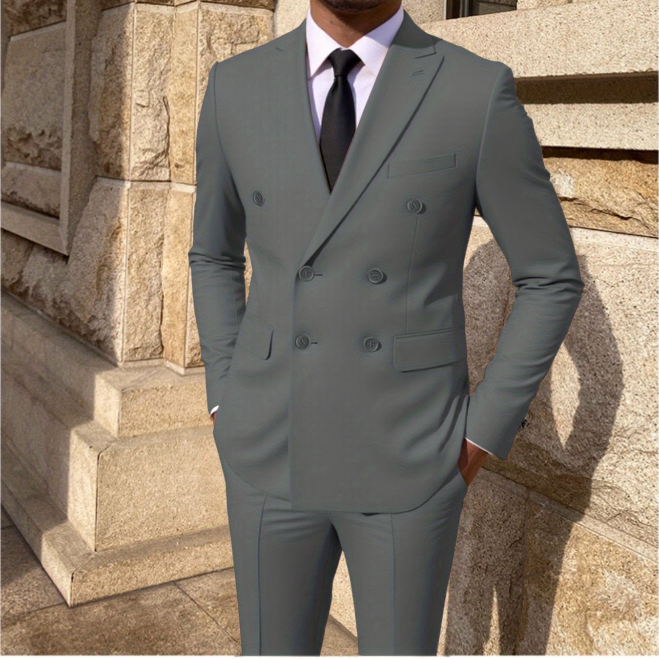 SHOWLU Men's 2-Piece Skinny Fit Suit in solid color, formal wedding suit, with tailored jacket and matching trousers.