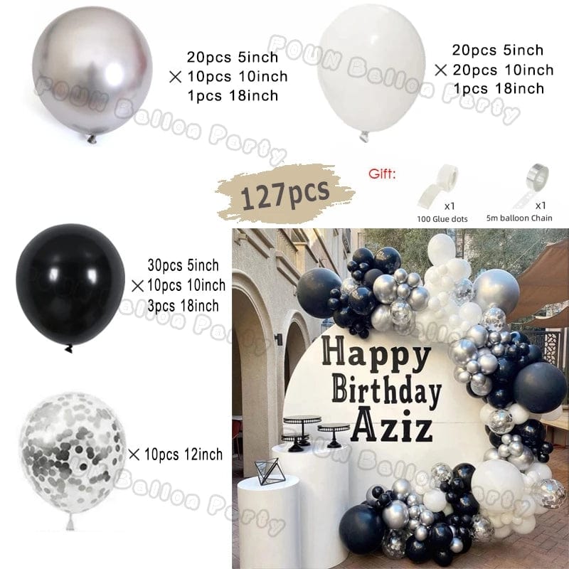 Showlu 97pcs black and gold balloon arch garland kit with chrome latex balloons for wedding, graduation, birthday, or baby shower decor