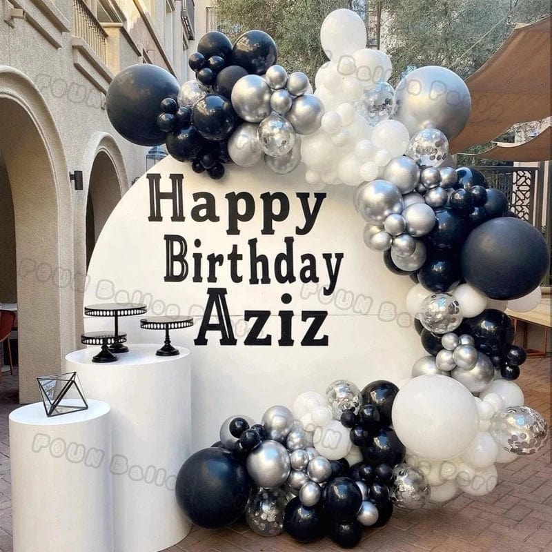 Showlu 97pcs black and gold balloon arch garland kit with chrome latex balloons for wedding, birthday, or celebration decoration