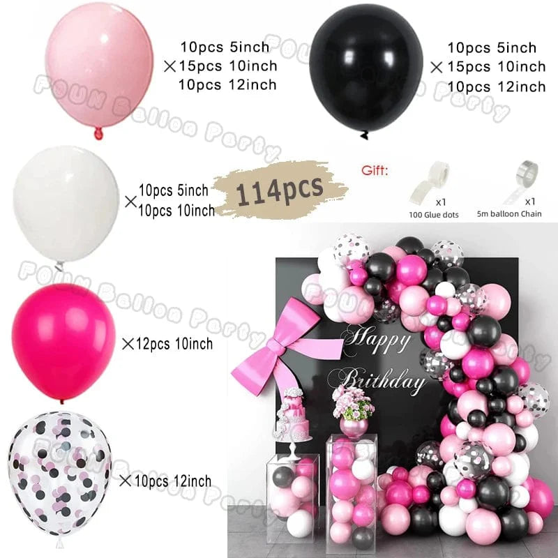Showlu 97-piece black and gold balloon arch garland kit with chrome latex balloons for wedding, graduation, birthday, or baby shower decor