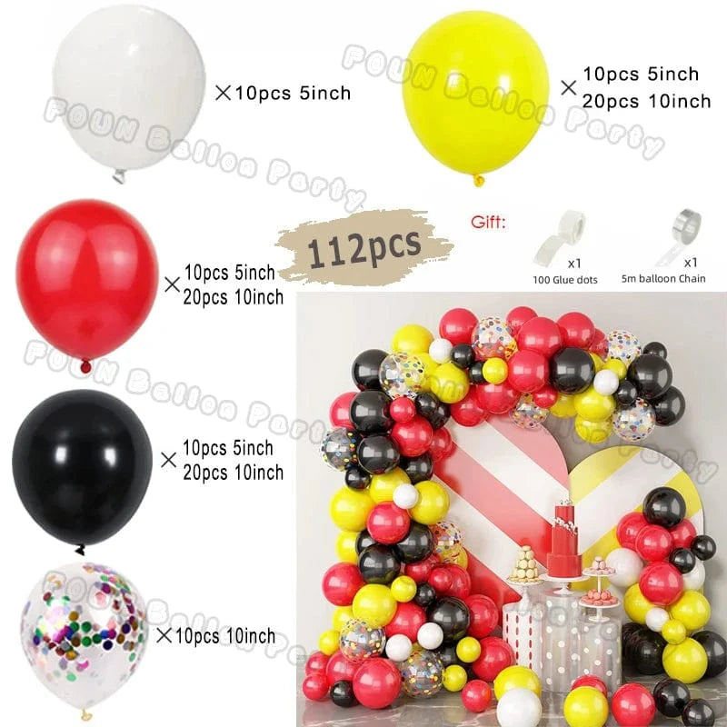 Showlu Black and Gold Balloon Arch Garland Kit with chrome latex balloons for wedding, birthday, and celebration decor.