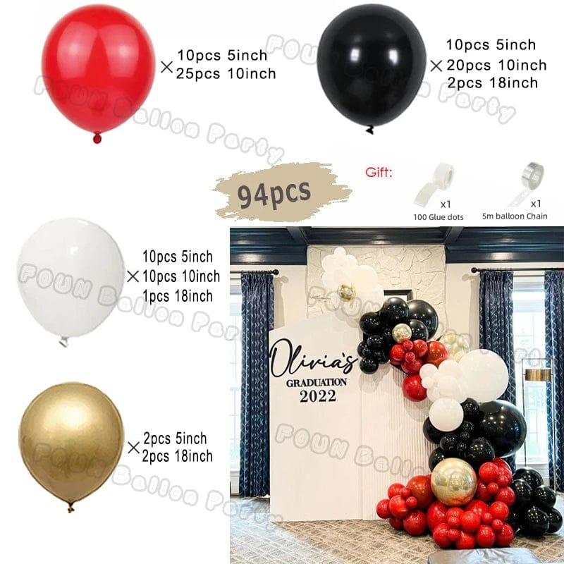 Showlu black and gold balloon arch garland kit with chrome latex balloons, perfect for weddings, birthdays, or celebrations.