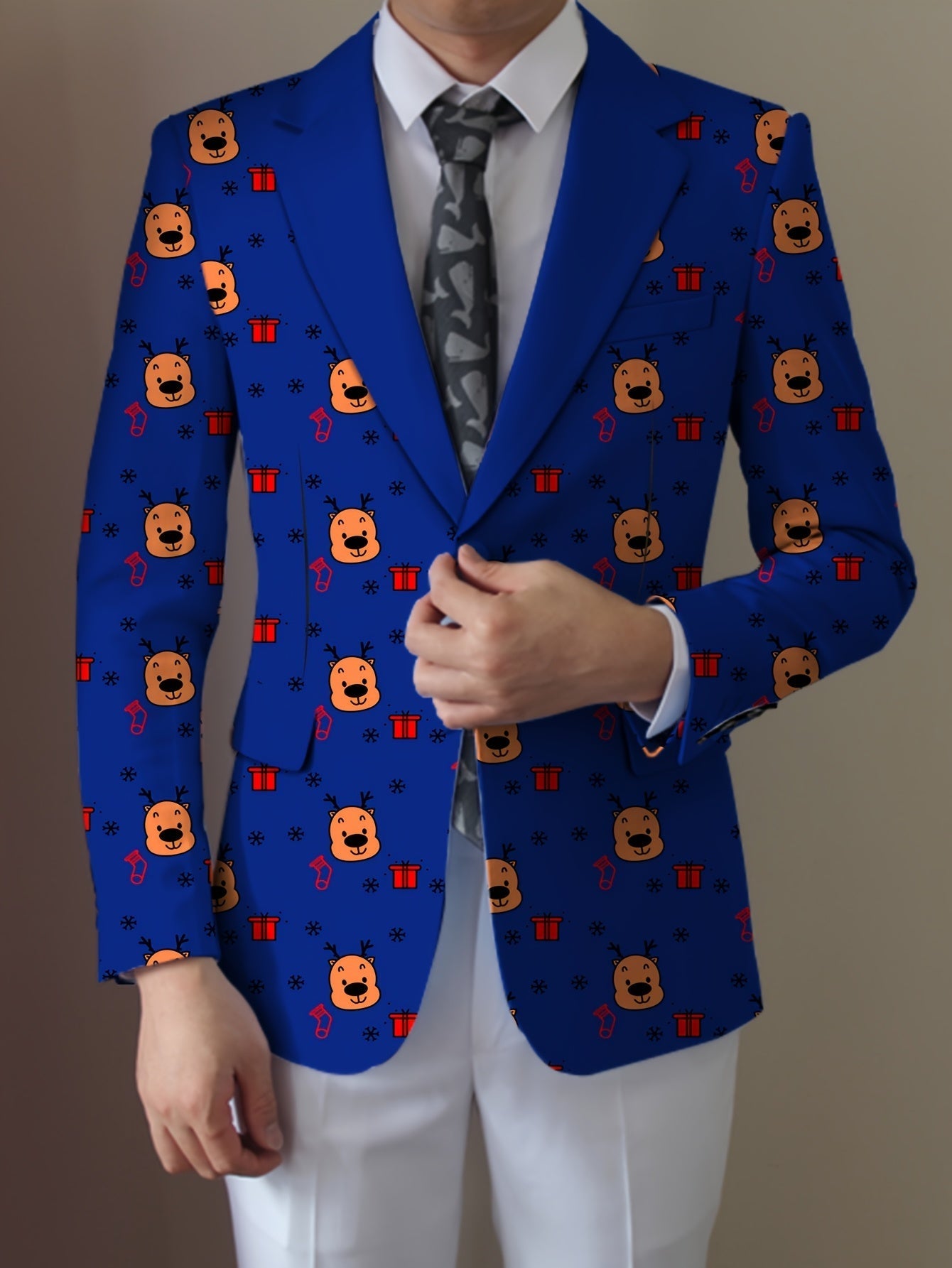 Men's casual blazer by SHOWLU FASHION STORE featuring cartoon face and stripe design with notch lapel, stylish and comfortable fit.