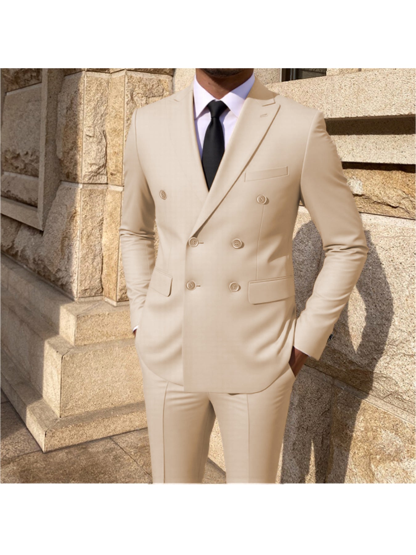 SHOWLU Men's 2-Piece Skinny Fit Suit in solid color, formal wedding suit with tailored blazer and matching trousers.