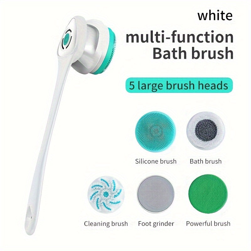 Rechargeable SHOWLU electric bath brush with silicone body scrubber for gentle, automatic cleansing and exfoliation.