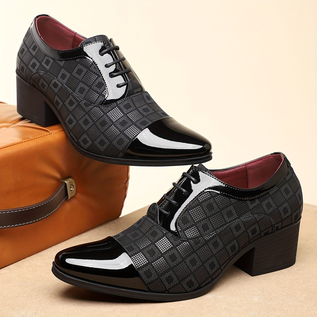 QRLQRL women's pointed toe slip-on dress shoes in solid PU leather, casual style with comfortable fit and sleek design.