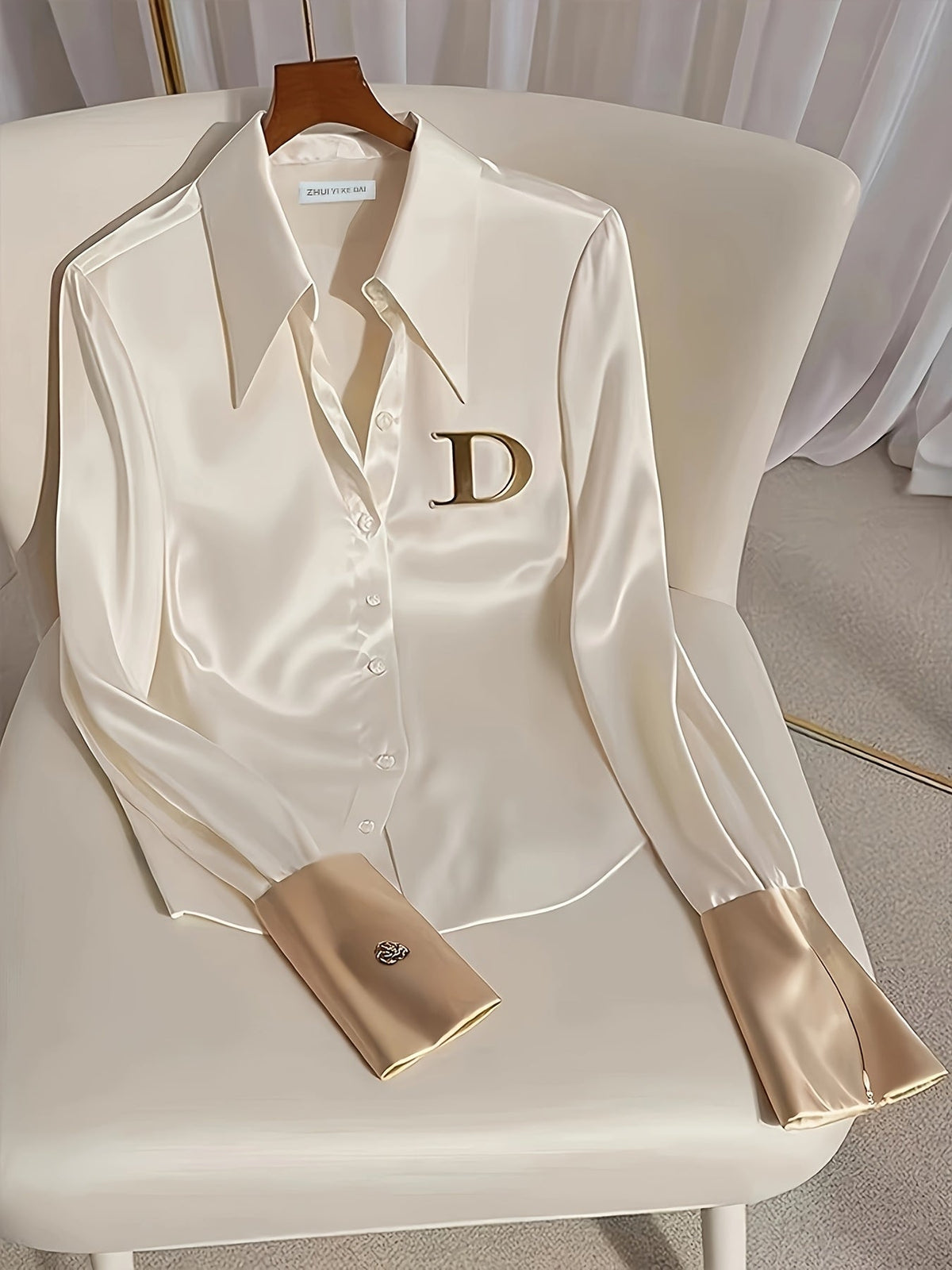 Elegant long sleeve formal shirt for women by SHOWLU FASHION STORE featuring a stylish zipper detail.