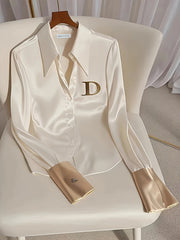 Women's Formal Shirt - Stylish, Sophisticated | Metallic Accents, Zipper Design, Logo Detail for Commuting & Official Events