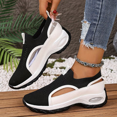 Women's Lightweight Breathable Walking Shoes - Black & White Camp Sneakers with Stability Support, EVA Cushioned Sole for All-Season Casual & Light Exercise, Ladies Sneakers, Allseason Footwear, Sleek Sneaker Design, Comforta