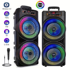 6000W Speaker, 8. 5-inch Dual Wireless Speaker, TWS Stereo Heavy Bass Loudspeaker, Large Size Portable Subwoofer Speaker, Party Sound System With Microphone, RGB Lights