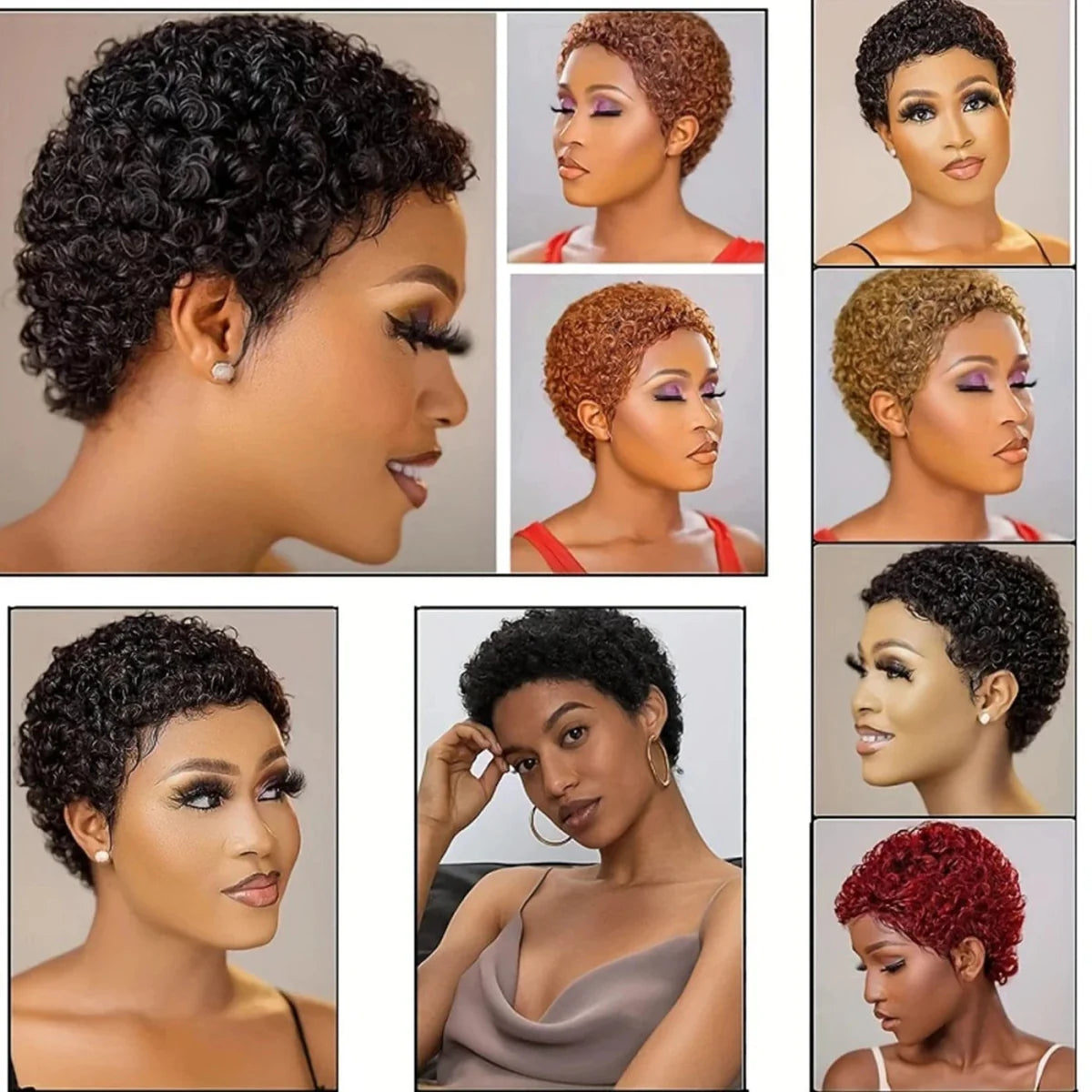 Htonicca 99J short kinky curly Brazilian Remy human hair wig by SHOWLU FASHION STORE, full machine-made, natural curly style for women