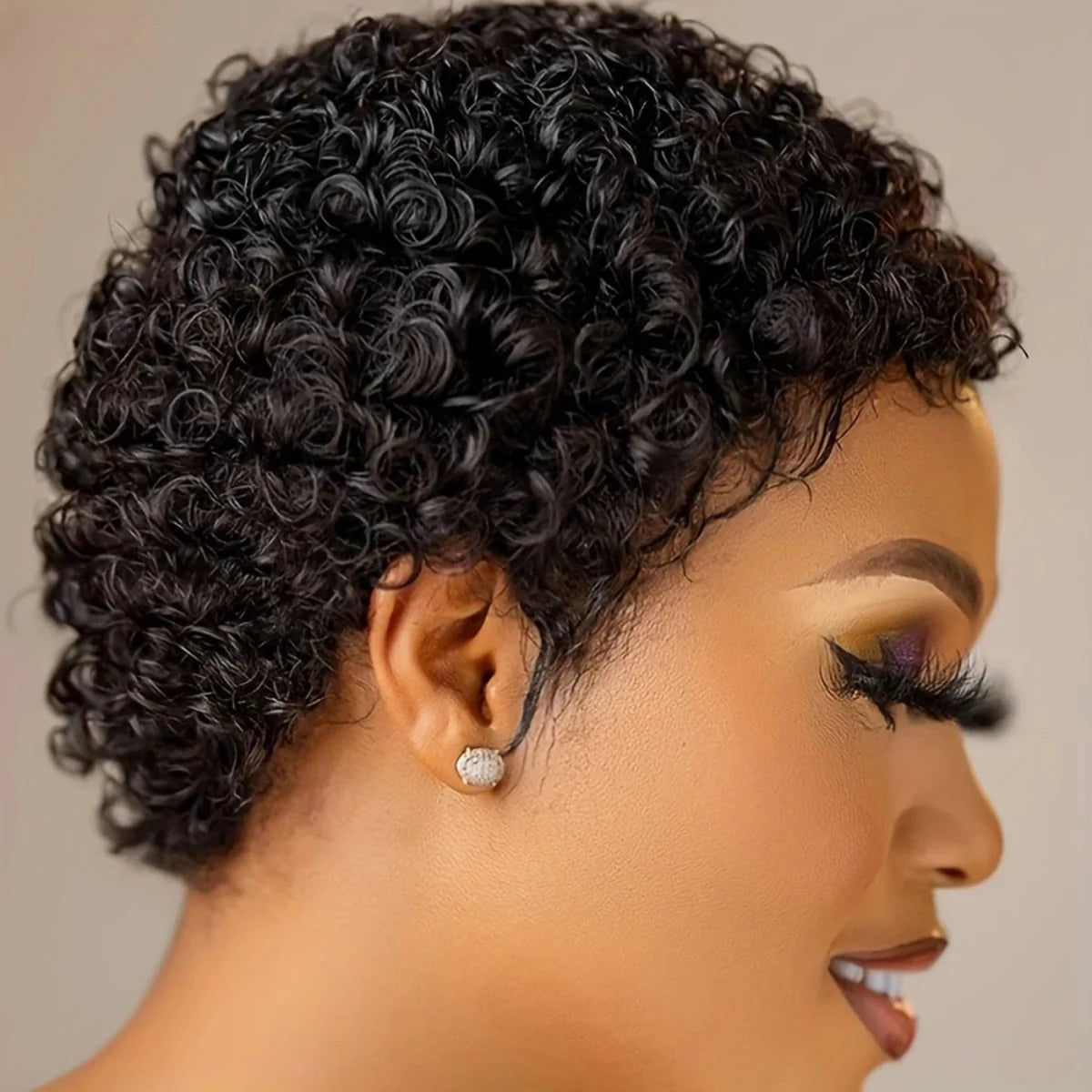 Htonicca 99J short kinky curly Brazilian Remy human hair wig, full machine-made, natural texture for women, SHOWLU FASHION STORE