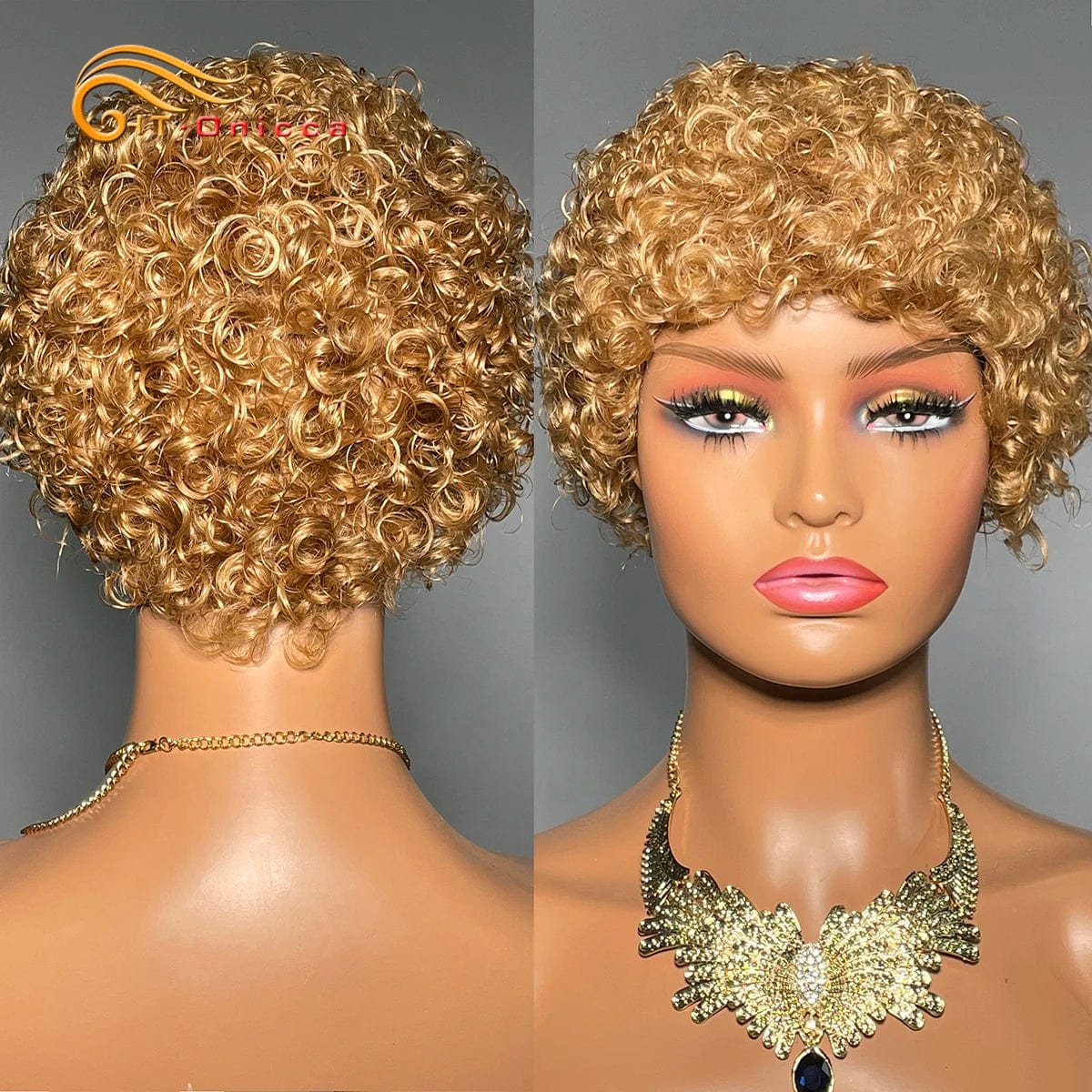 Htonicca 99J short kinky curly Brazilian Remy human hair wig by SHOWLU FASHION STORE, full machine-made curly wig for women.