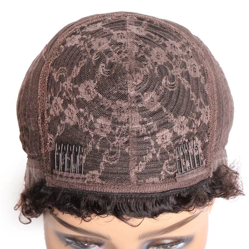 SHOWLU FASHION STORE Htonicca 99J Short Kinky Curly Brazilian Remy Human Hair Wig for women, full machine-made kinky curly style