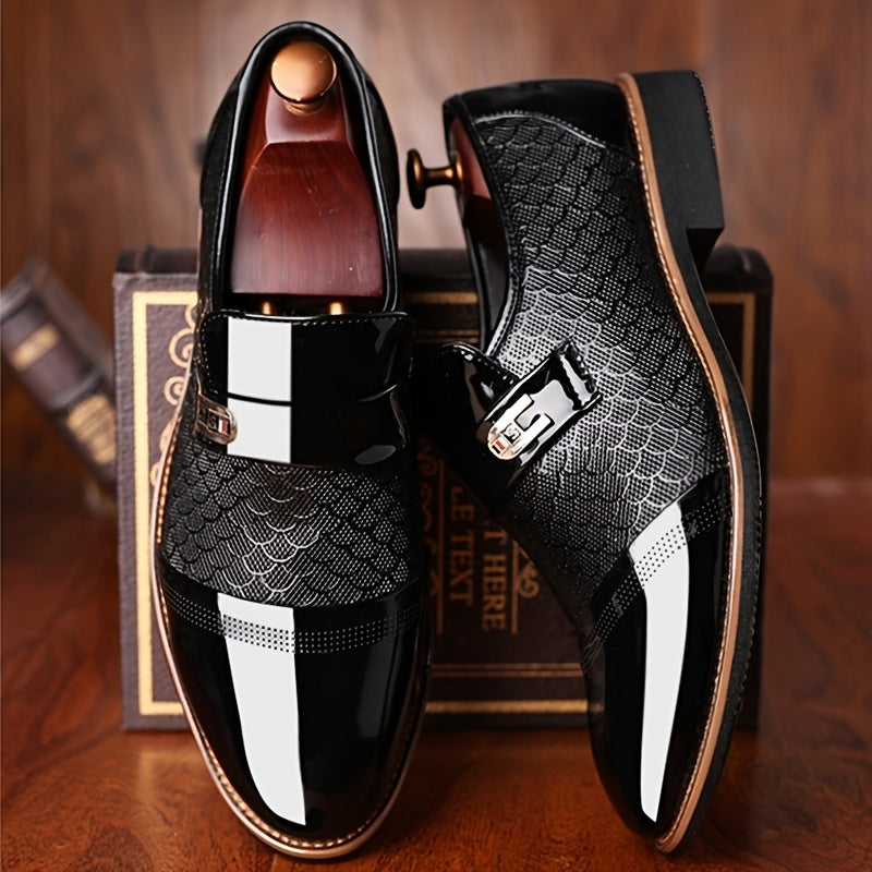 SHOWLU FASHION men's embossed slip-on business shoes with sleek design and polished finish, perfect for formal and professional wear.