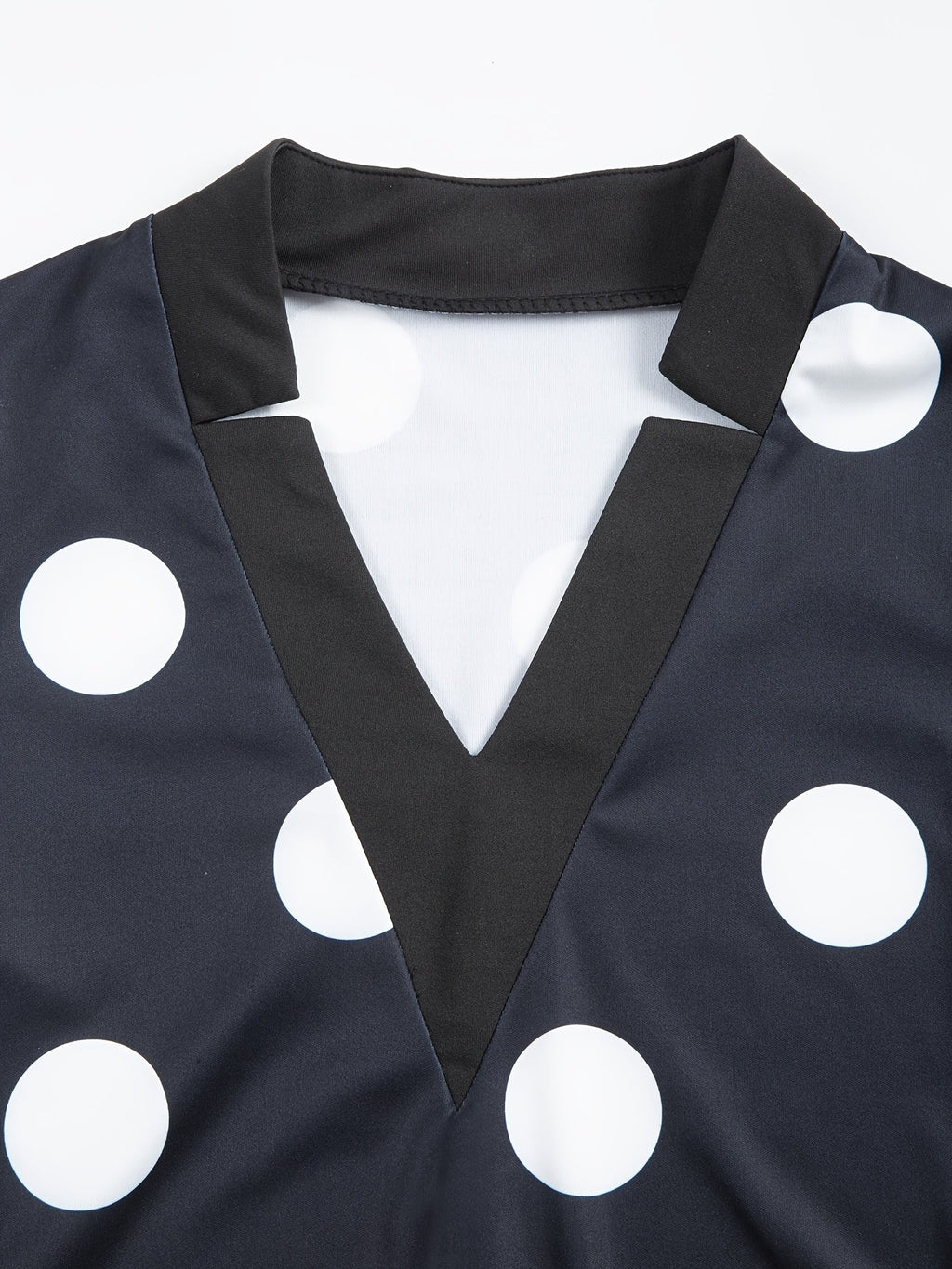 SHOWLU black polka dot V-neck bodycon dress with long sleeves and belt, fitted style perfect for stylish occasions.