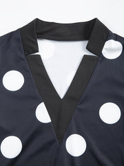 Women'S Stylish Black Polka Dot V-Neck Bodycon Dress with Belt - Long Sleeve, Knee-Length, Perfect for Spring/Summer, Adult Fashion, Adult Fashion Dress | Polka Dot Dress | Polyester Fabric