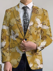 [Four-Season Party Blazer] Four-Season Regular Fit Men's Party Blazer - Stripes Print/Animal Print Notched Lapel, Fashion Suit Top With Button Details