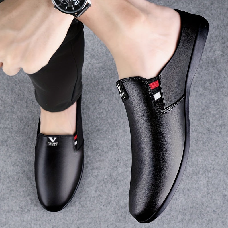 SHOWLU Men's split leather slip-on mules, breathable summer shoes, casual slip-on footwear for men in a neutral color.