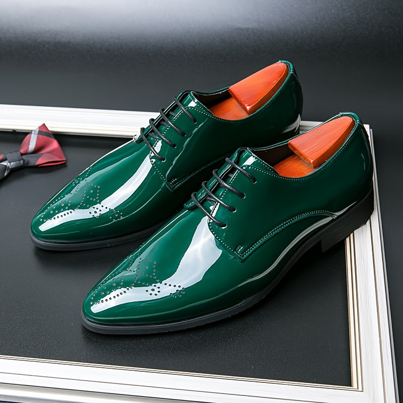 SHOWLU Men's pointed toe lace-up dress shoes made of microfiber leather, stylish and formal footwear for men.
