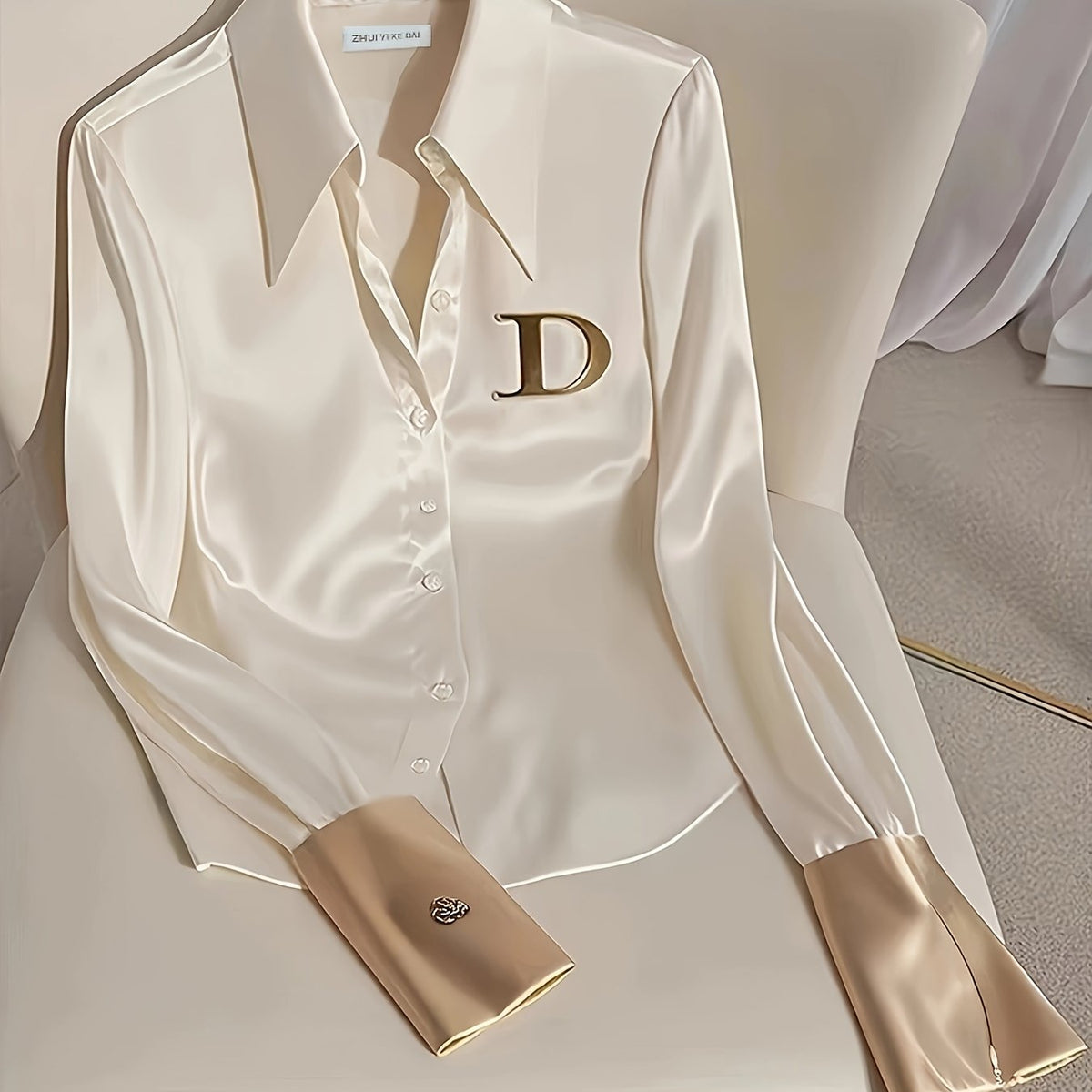 Elegant women's long sleeve formal shirt with zipper detail from SHOWLU FASHION STORE, featuring a sleek design and tailored fit.