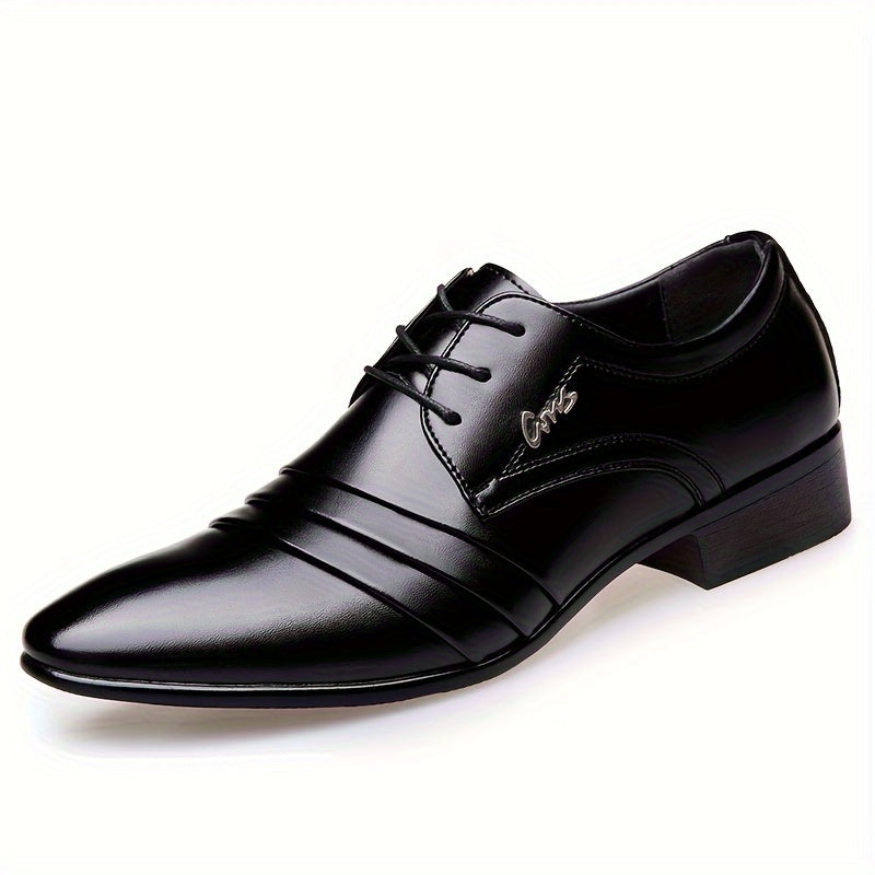 SHOWLU Men's elegant black PU leather dress shoes with lace-up design, suitable for business and formal occasions.