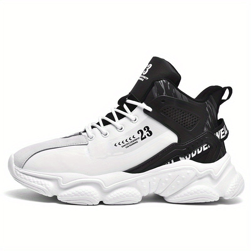 SHOWLU Men's mid top running shoes made of lightweight PU leather, designed for walking and athletic activity.