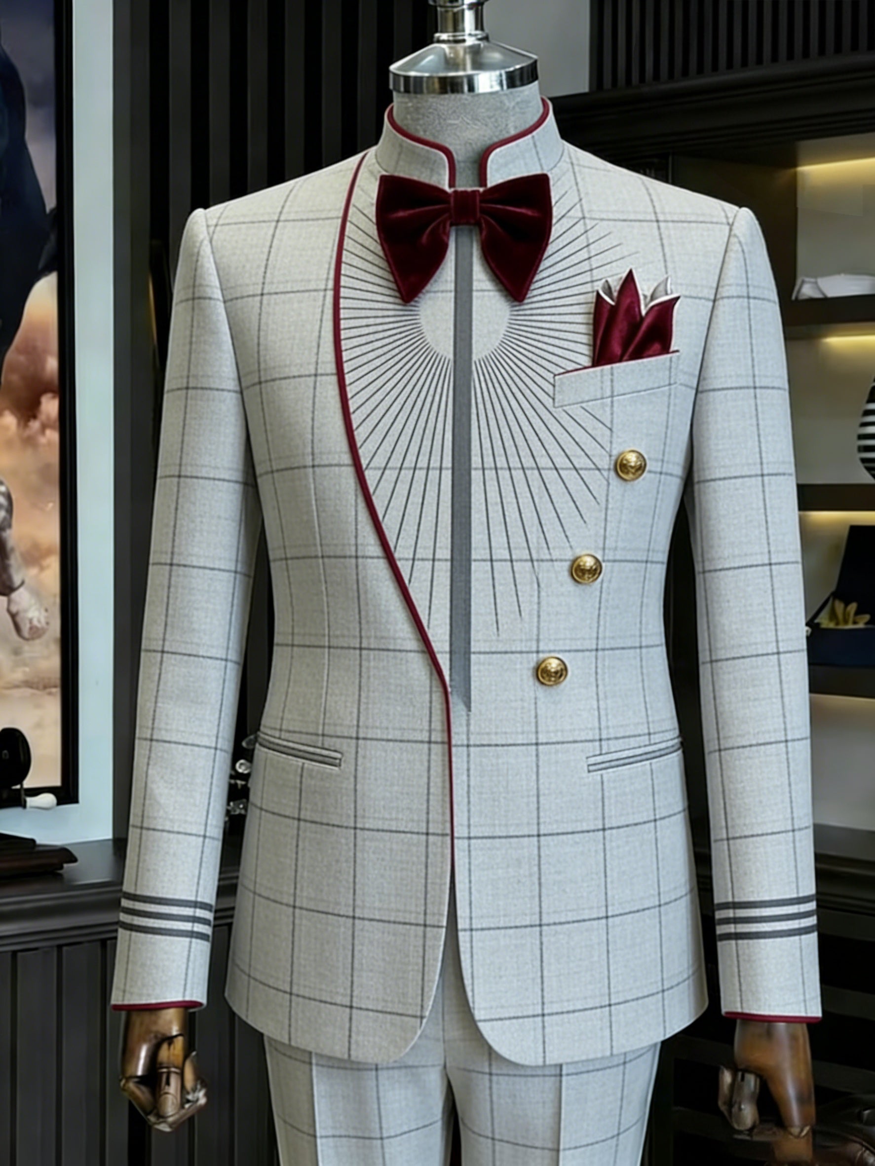 Showlu men's slim fit double-breasted solid color suit with formal evening wear, tailored fit and classic design.