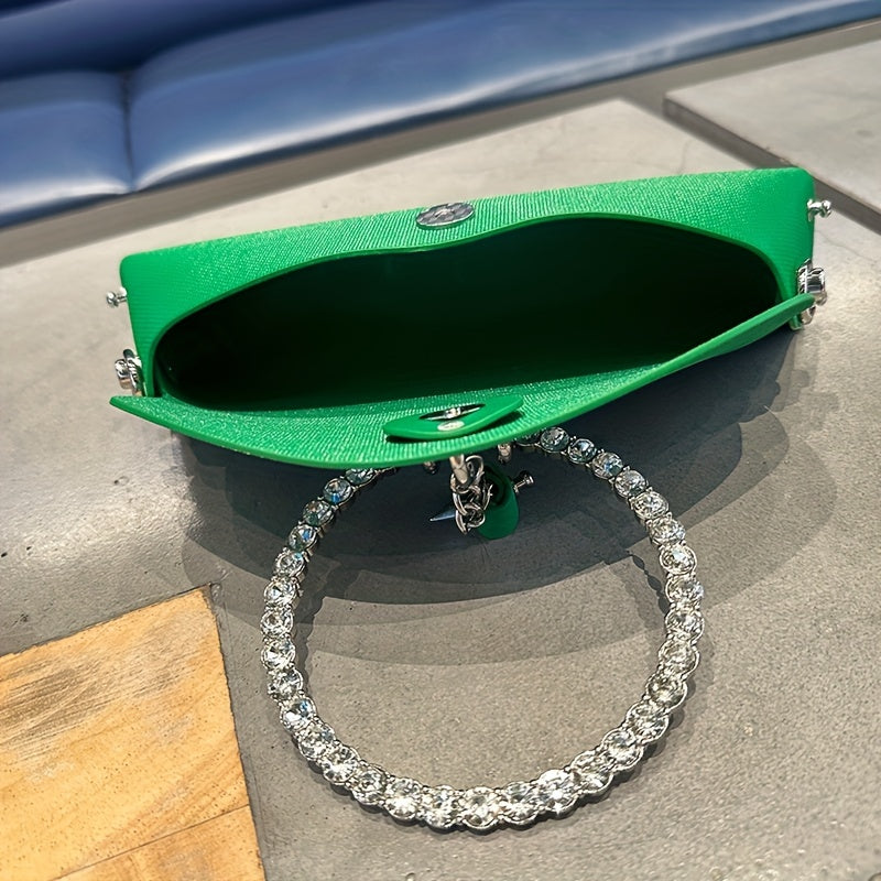 SHOWLU FASHION STORE JIOMAY Rhinestone clutch bag with faux leather, chain strap, designed for elegant evening occasions.