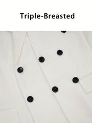 Men Fashion Solid White Groom Tuxedo Blazer Notch Lapel Triple-Breasted Multi Buttons Jacket For Wedding Business Dinner Party