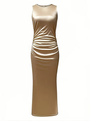 New European And American Fashion Sleeveless Zip-Up Bodycon Dress