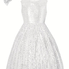 Mebius Girls Sequin Dress Sleeveless Sparkling Special Occasion Kids Party Sequence Sparkling Dress Birthday 8-14 Years Old