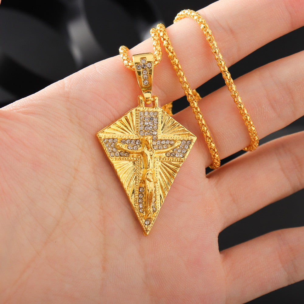 Showlu Retro Hip Hop Cross Pendant Necklace in zinc alloy, vintage style jewelry with bold cross design, perfect for streetwear fashion.