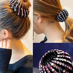 Cubidupi Elegant Bird Nest Magic Hair Clip - Sparkling Rhinestone Ponytail Holder with Non-Slip Grip, Strong Hold Hair Accessory for Women & Girls, Multi-Color Rhinestones for Weddings, Parties, Everyday Use, Wedding Hairpiec