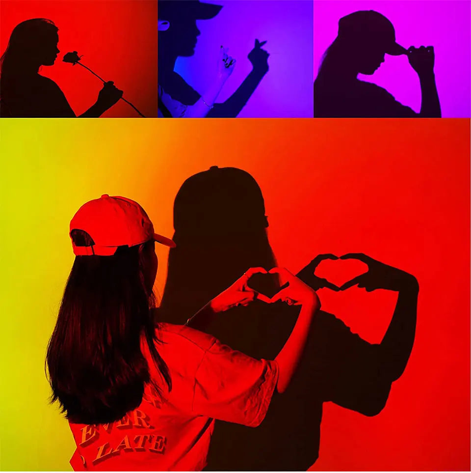 Smart Sunset Projection Lamp by Showlu Fashion Store displaying a vibrant sunset scene projected onto a wall